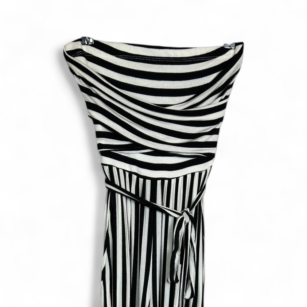 Meek Black White Striped Jumpsuit Small Strapless Wide Leg Tie Waist Flowy - Picture 3 of 4